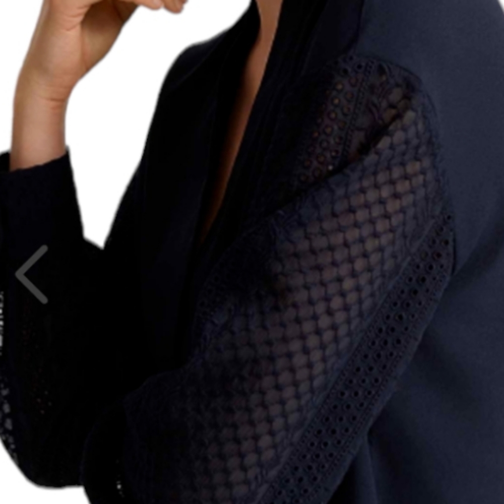Club Monaco Navy Blue Lace Sleeve Blouse - Picture 4 of 14